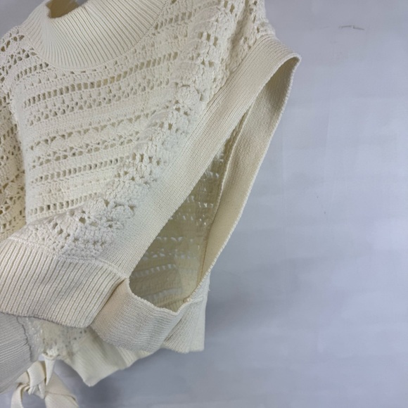 Maeve Anthropologie Crochet Knit Sweater Top Ivory Tie Sides One Size - Picture 10 of 13